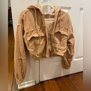 Cropped Corduroy Hooded Jacket